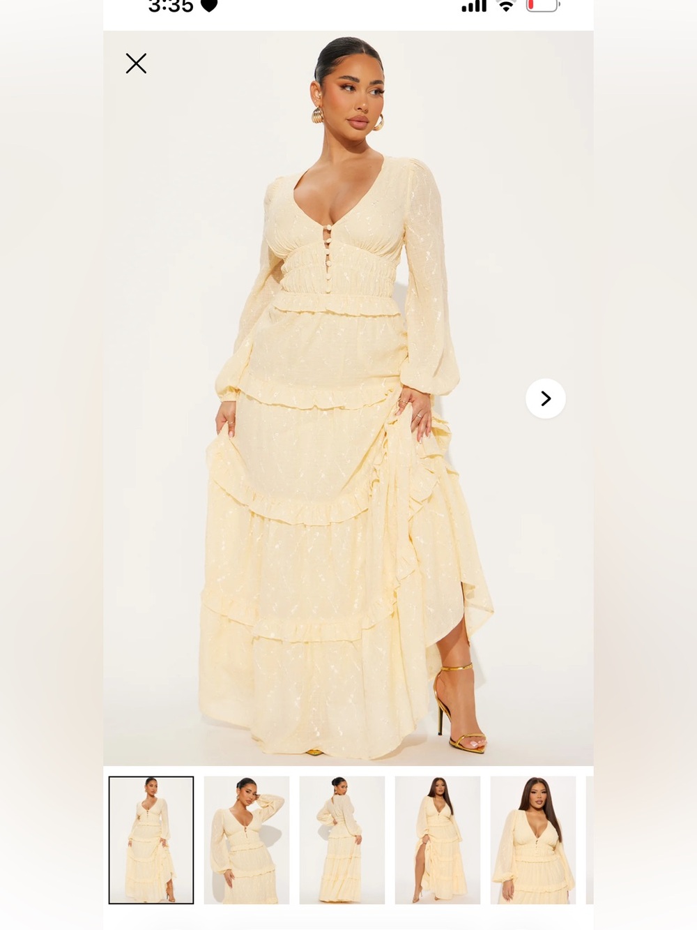 Fashion Nova Pale Yellow Tiered Maxi Dress